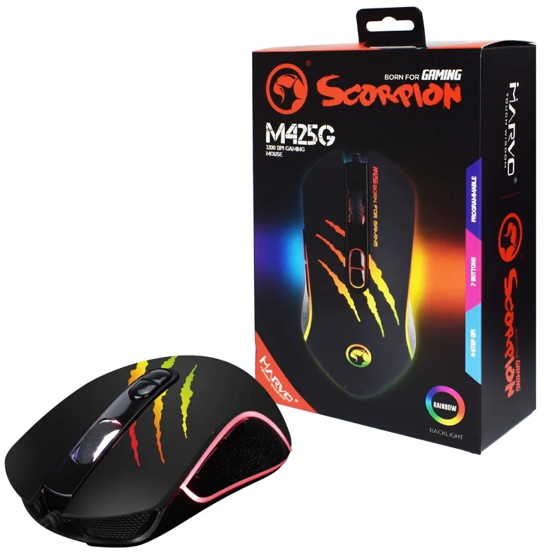 Scorpion M425G RGB Gaming Mouse, 7 Programmable Buttons, Optical Sensor Upto 3200 dpi, Rainbow Backlight with Multiple Effects