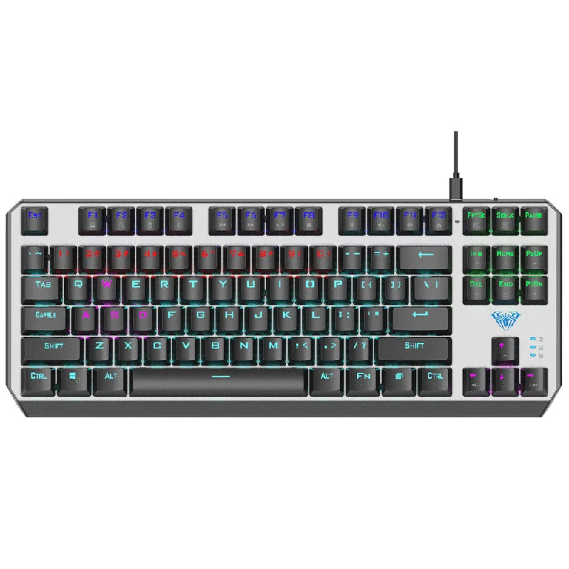 Aula Wind F2067 Blue Switch Wired Rainbow Gaming Keyboard English & Arabic - Gray