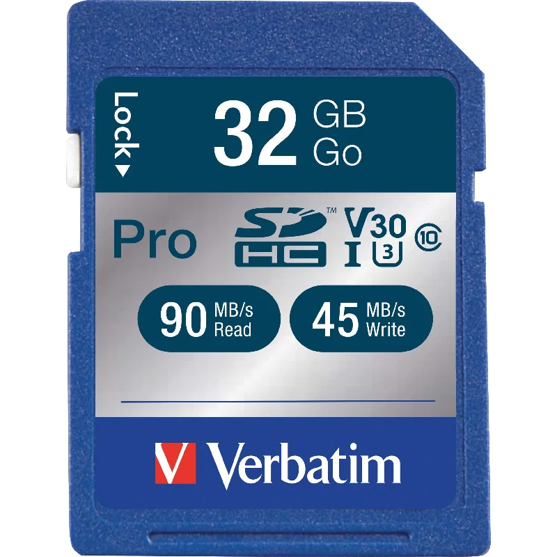 Verbatim 98047 32GB Pro 600X SDHC Memory Card, UHS-I V30 U3 Class 10, Shock Proof, Water Resistant, Temperature Proof