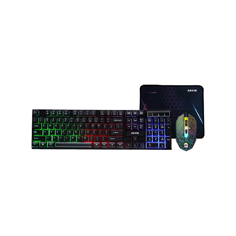 AQVIN QC20-G | RGB Wired Gaming Keyboard and Mouse Combo with Pad for Gamers ~ Multimedia and Anti-Ghosting capability keys ~ ERGONOMIC design - upto 3200 DPI (Rainbow LED Light Effect)