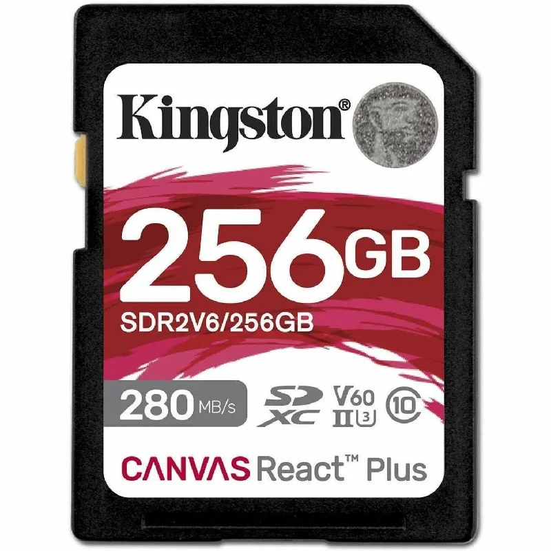 Kingston 256GB Canvas React Plus SDXC UHS-II 280R/150W U3 V60 for Full HD/4K (SDR2V6/256GB)