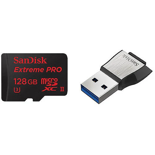 SanDisk 128GB Extreme PRO UHS-II microSDXC Memory Card with USB 3.0 Adapter