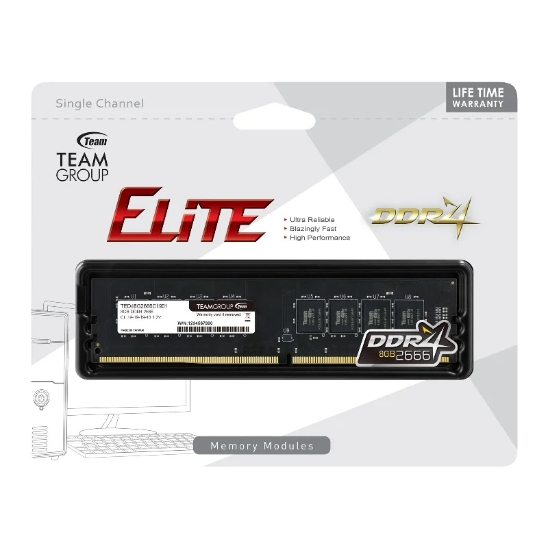 Team Elite 8GB Black Heatsink (1 x 8GB) DDR4 2666MHz DIMM System Memory