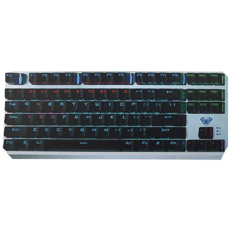 Aula Wind F3087 Brown Switch Wired Rainbow Gaming Keyboard English & Arabic - Gray