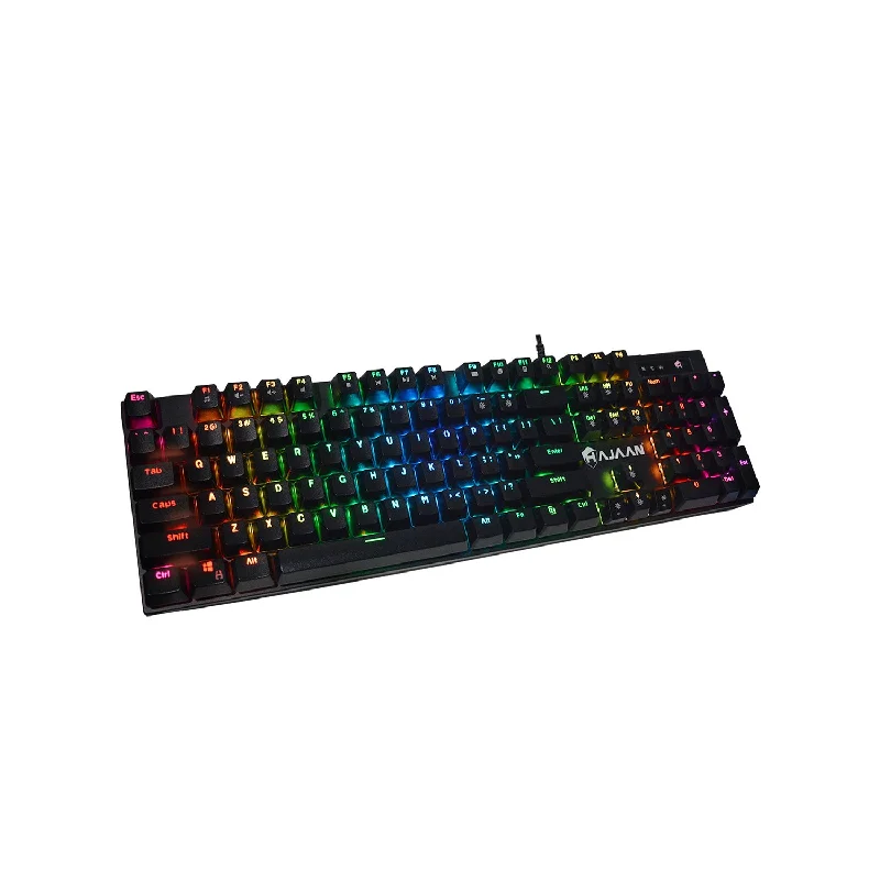 HAJAAN HK620-GM Wired Mechanical Gaming Keyboard RGB Backlit USB Wired Keyboard with Blue Switches, Full Anti-Ghosting 104 Keys, for Desktop PC -Black